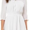 Connecteri  K Women's Autumn Wedding Guest Dresses Ruffle Hem 3/4 Sleeve A-Line Smocked Short Chiffon Dress