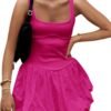 Connecteri Women's 2024 Summer Mini Dress Tank Sleeveless Square Neck Solid Color Puffy Beach Short Dresses Sundress