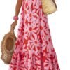 Connecteri  Women Summer Dresses 2024 Spaghetti Strap Scoop Neck Smocked Ruffle Flowy Boho Maxi Dress