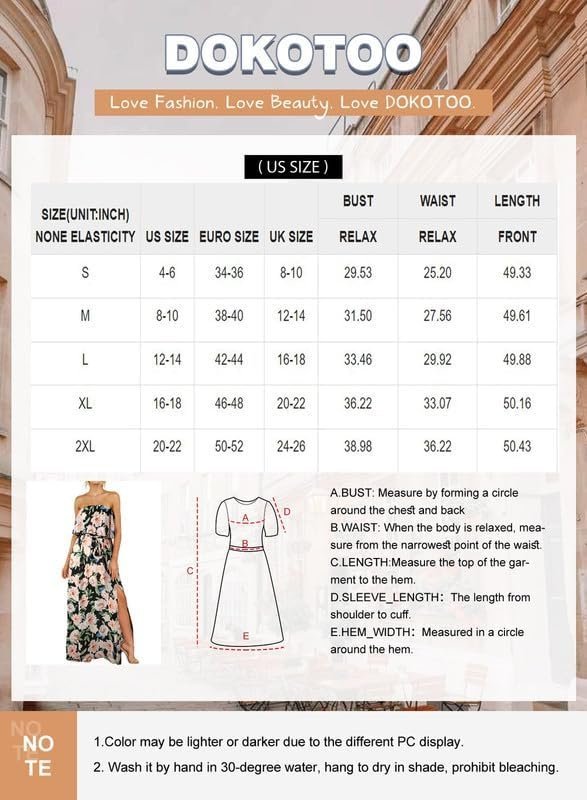 Connecteri  Womens Strapless Dresses Casual Summer High Waist Side Split Flowy Boho Maxi Dress