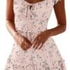 Connecteri  Women's Summer Ruffle Sleeve Sweetheart Neckline Printing Dress Mini Dress