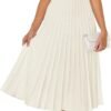 Connecteri Women's Casual Striped Midi Dress Crewneck Short Sleeve Button Ribbed Knit Swing Pleated A Line Dresses