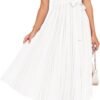 Connecteri Womens Summer Short Sleeve Midi Dresses Spring Casual Crew Neck Knit Belted Pleated A Line Flowy Wedding Guest Dress