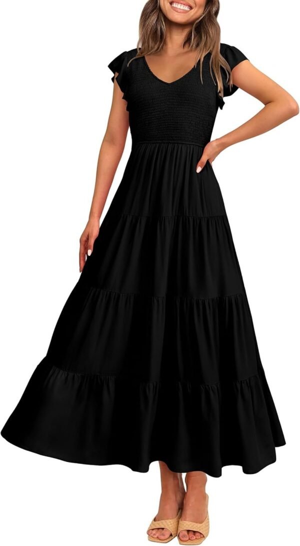 Connecteri  Womens Cap Sleeve V Neck Smocked Beach Sundress