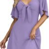 Connecteri  Womens Dresses 2024 Spring Summer Deep V Neck Elegant Bow tie Mini Dress S-XL