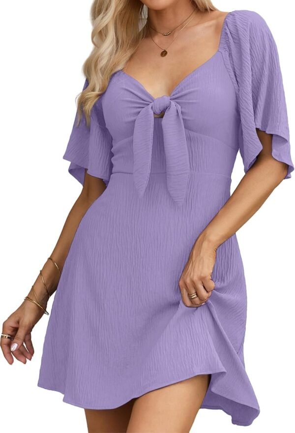 Connecteri  Womens Dresses 2024 Spring Summer Deep V Neck Elegant Bow tie Mini Dress S-XL