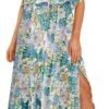 Connecteri  Womens Strapless Dresses Casual Summer High Waist Side Split Flowy Boho Maxi Dress