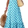 Connecteri  Women Summer Dresses 2024 Spaghetti Strap Scoop Neck Smocked Ruffle Flowy Boho Maxi Dress