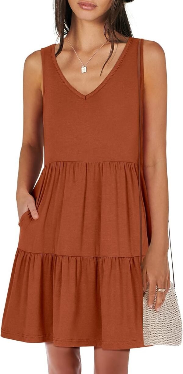 Connecteri  Womens Summer Casual Tank Dress Sleeveless V Neck T Shirt Sundress Flowy Tiered Swing Mini Beach Vacation Dresses