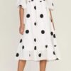 Connecteri  Women's Summer Cotton Puff Sleeves Casual Vintage Polka Dots Print Off Shoulder Midi Dress