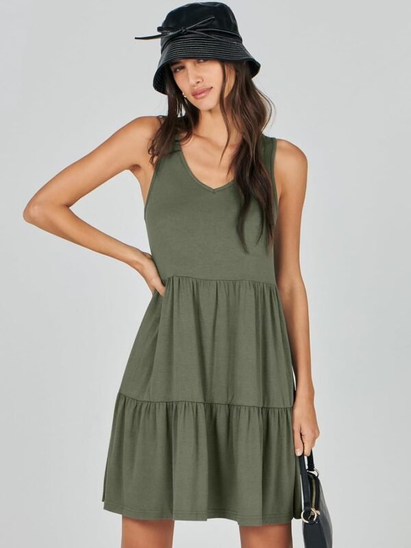 Connecteri  Womens Summer Casual Tank Dress Sleeveless V Neck T Shirt Sundress Flowy Tiered Swing Mini Beach Vacation Dresses