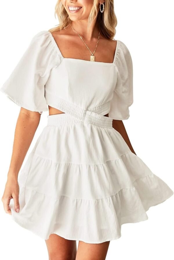 Shy Velvet Women's Summer Dress Square Neck Short Sleeves Crossover Waist Casual Party Mini Dress