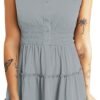 Connecteri  Womens Summer Dresses 2024 Sleeveless Button Down Smocked Elastic Waist Ruffle Tiered Casual Swing Mini Dress