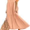Connecteri  Women's 2024 Spring Summer Square Collar Dress Off Shoulder Style Elegant Ruffle Hemline Skirt Mini Dresses S-XL