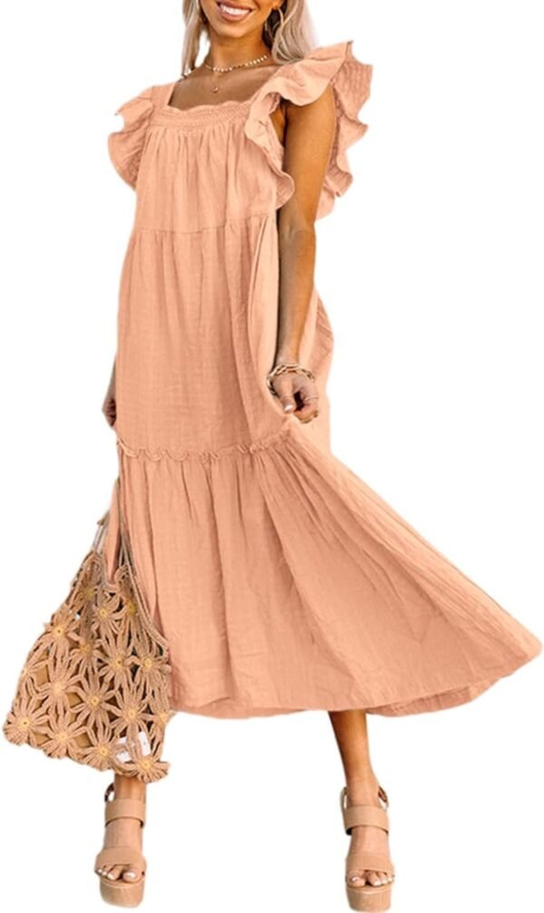 Connecteri  Women's 2024 Spring Summer Square Collar Dress Off Shoulder Style Elegant Ruffle Hemline Skirt Mini Dresses S-XL