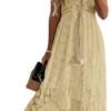 Connecteri  Women's Maxi Dress Lace Dresses Boho Tassel V-Neck Flare Ruffle Adjustable Straps Beach Summer Long Dress