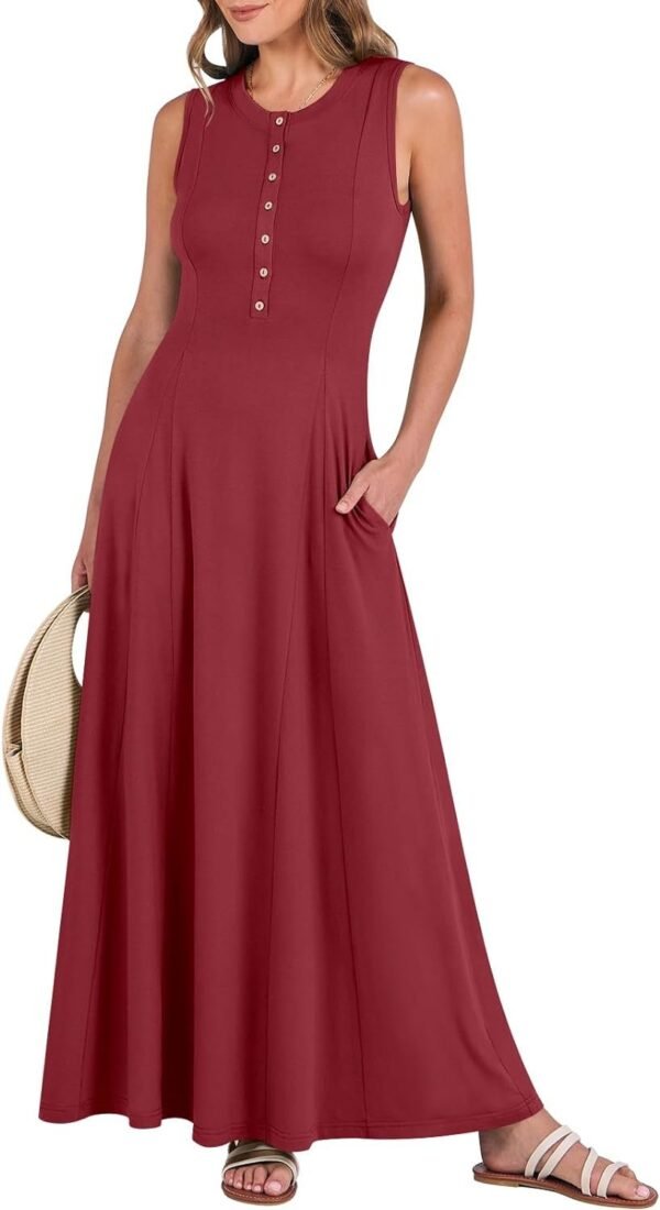 Connecteri  Women Summer Casual Sleeveless Maxi Sundress Button Fit & Flare A-Line Flowy Long Dresses 2024 Beach Outfits