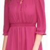 Connecteri  K Women's Autumn Wedding Guest Dresses Ruffle Hem 3/4 Sleeve A-Line Smocked Short Chiffon Dress