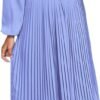 Connecteri  Womens V Neck Flowy Ruffle Pleated Casual Fall Dress