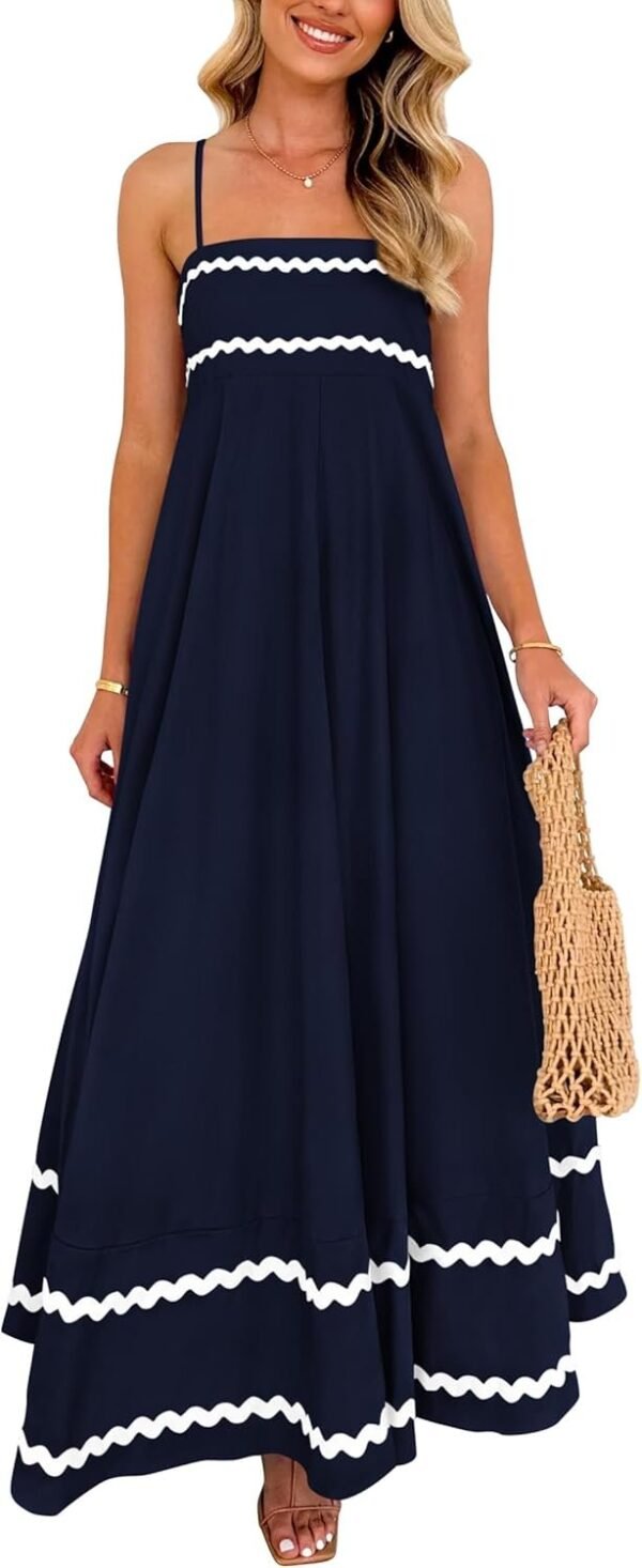 Connecteri  Womens 2024 Summer Flowy Maxi Dress Casual Sleeveless Spaghetti Strap Ruffle Beach Long Dresses