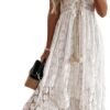 Connecteri  Women's Maxi Dress Lace Dresses Boho Tassel V-Neck Flare Ruffle Adjustable Straps Beach Summer Long Dress