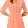 Connecteri  K Women's Autumn Wedding Guest Dresses Ruffle Hem 3/4 Sleeve A-Line Smocked Short Chiffon Dress