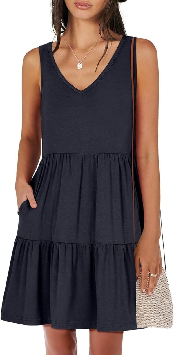 Connecteri  Womens Summer Casual Tank Dress Sleeveless V Neck T Shirt Sundress Flowy Tiered Swing Mini Beach Vacation Dresses