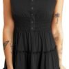 Connecteri  Womens Summer Dresses 2024 Sleeveless Button Down Smocked Elastic Waist Ruffle Tiered Casual Swing Mini Dress