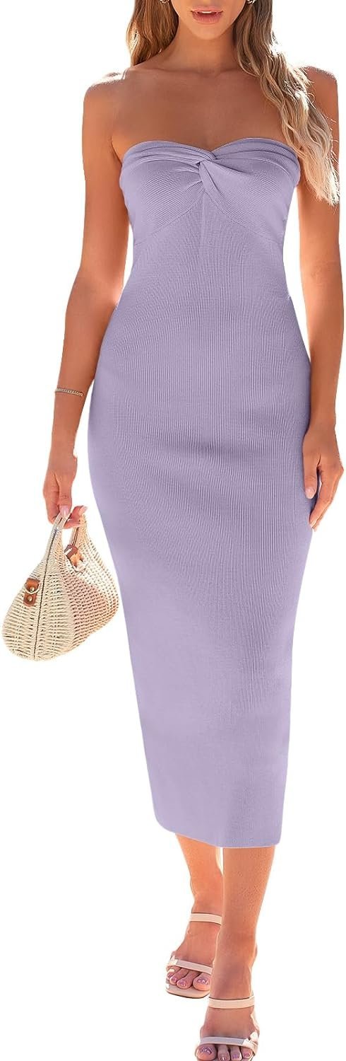 Connecteri  Knitted Dresses Twisted Front Bodycon Dress with Back Slit