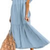 Connecteri  Women's 2024 Spring Summer Square Collar Dress Off Shoulder Style Elegant Ruffle Hemline Skirt Mini Dresses S-XL