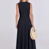 Connecteri  Women Summer Casual Sleeveless Maxi Sundress Button Fit & Flare A-Line Flowy Long Dresses 2024 Beach Outfits