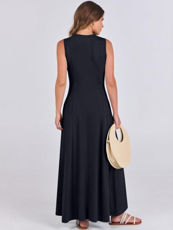 Connecteri  Women Summer Casual Sleeveless Maxi Sundress Button Fit & Flare A-Line Flowy Long Dresses 2024 Beach Outfits
