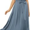 Connecteri  KARIN Women's 2024 Satin Midi Dress Summer Cap Sleeve Cowl Neck Belted Slit Elegant A-Line Flowy Dress with Pockets