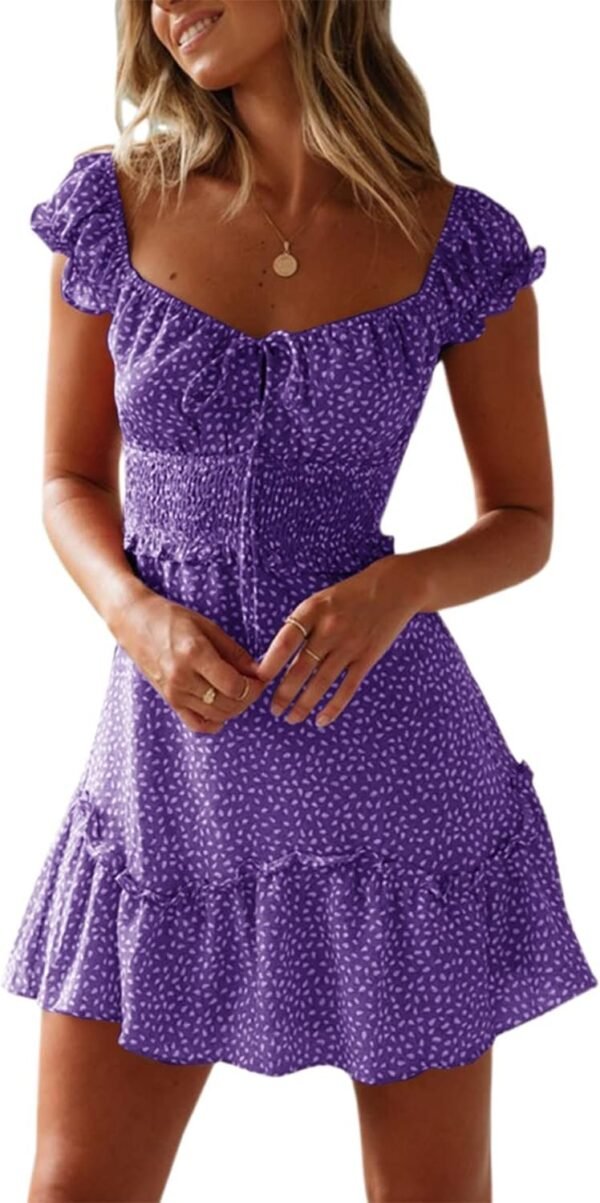 Connecteri  Women's Summer Ruffle Sleeve Sweetheart Neckline Printing Dress Mini Dress