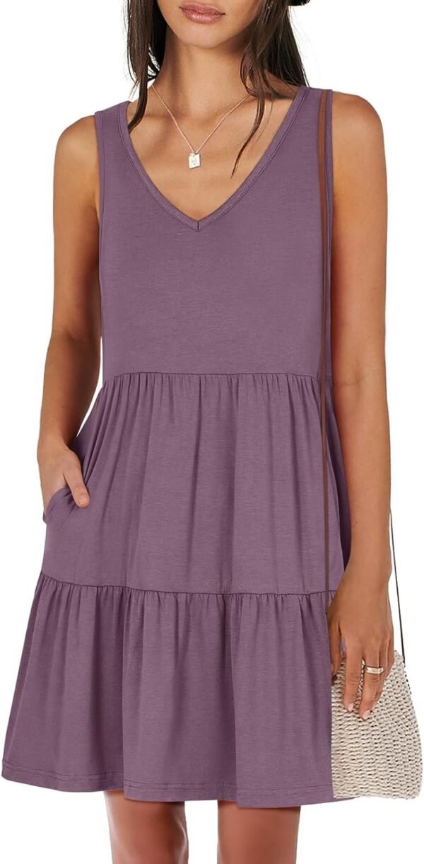 Connecteri  Womens Summer Casual Tank Dress Sleeveless V Neck T Shirt Sundress Flowy Tiered Swing Mini Beach Vacation Dresses