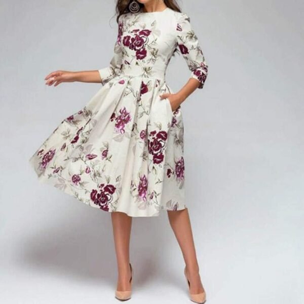 Women's Dress Elegant Midi Evening Dress 3/4 Sleeves