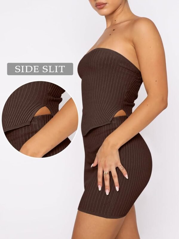 Connecteri  Womens Sexy Skirt Sets Summer Two Piece Outfits Going Out Strapless Bandeau Crop Tops Matching Mini Club Dress 2024