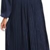 Connecteri  Womens V Neck Flowy Ruffle Pleated Casual Fall Dress
