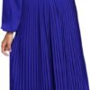 Connecteri  Womens V Neck Flowy Ruffle Pleated Casual Fall Dress