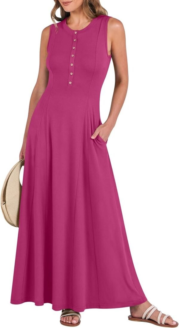 Connecteri  Women Summer Casual Sleeveless Maxi Sundress Button Fit & Flare A-Line Flowy Long Dresses 2024 Beach Outfits
