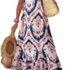 Connecteri  Women Summer Dresses 2024 Spaghetti Strap Scoop Neck Smocked Ruffle Flowy Boho Maxi Dress