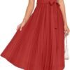 Connecteri Womens Summer Short Sleeve Midi Dresses Spring Casual Crew Neck Knit Belted Pleated A Line Flowy Wedding Guest Dress