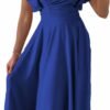 Connecteri?Womens 2024 Summer Midi Dress Ruffle Cap Sleeve V Neck Swing A Line Cocktail Party Dresses