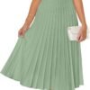 Connecteri Women's Casual Striped Midi Dress Crewneck Short Sleeve Button Ribbed Knit Swing Pleated A Line Dresses