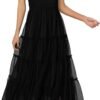 Connecteri?Womens 2024 Summer Casual Sleeveless Smocked Ruffle Tulle Flowy Beach Sundress