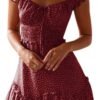 Connecteri  Women's Summer Ruffle Sleeve Sweetheart Neckline Printing Dress Mini Dress