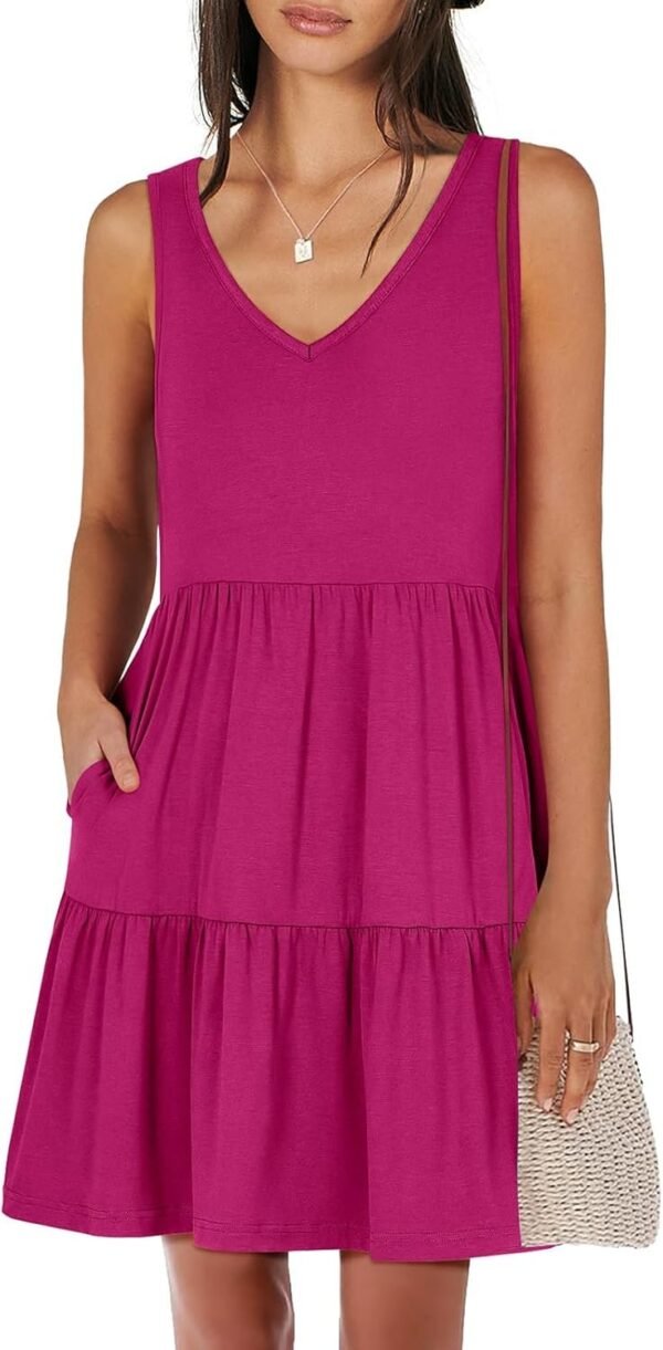 Connecteri  Womens Summer Casual Tank Dress Sleeveless V Neck T Shirt Sundress Flowy Tiered Swing Mini Beach Vacation Dresses
