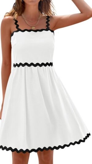 Connecteri  Women's Summer Spaghetti Strap Sleeveless Backless Smocked Flowy A-Line Beach Mini Dress