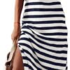 Connecteri  Summer Dress Casual Womens Fashion Short Sleeve Maxi Dress T Shirt Dress Striped Long Color Block Maxi Dress