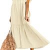 Connecteri  Women's 2024 Spring Summer Square Collar Dress Off Shoulder Style Elegant Ruffle Hemline Skirt Mini Dresses S-XL